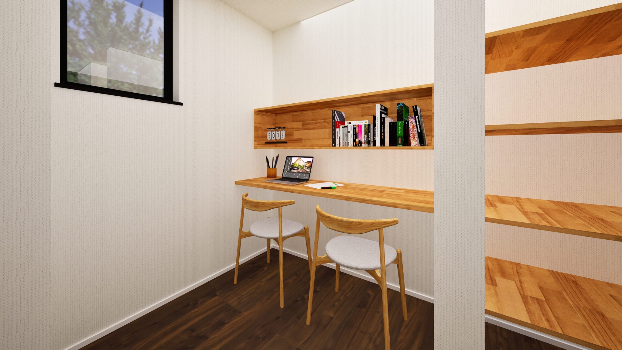 寝室に設けられた、ワークスペース